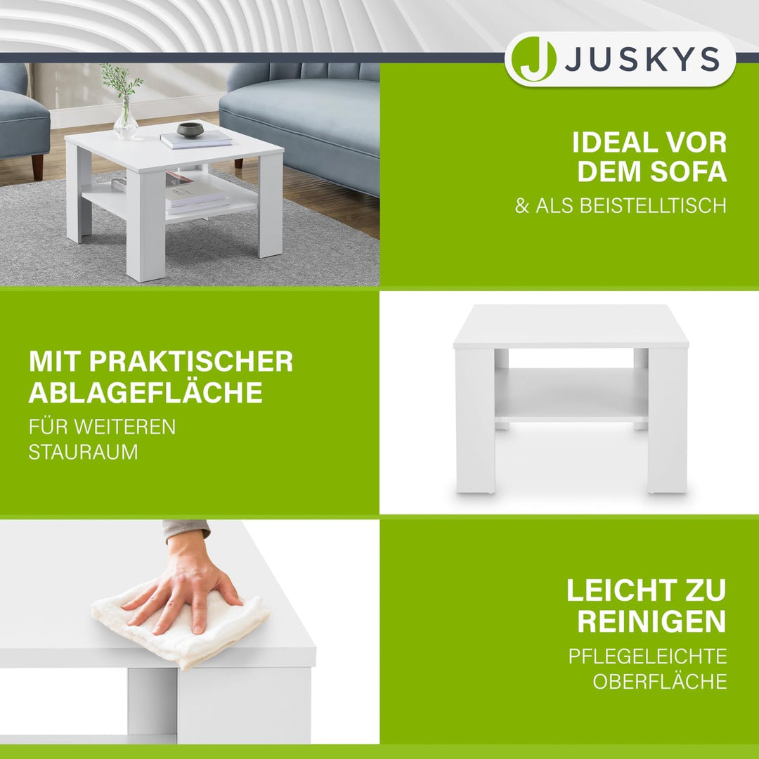 Juskys Couchtisch mit Ablage 60x60x40 cm - Holz, pflegeleicht, robust - Moderner Beistelltisch für Z