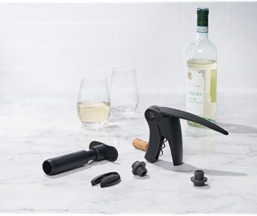 Le Creuset, Weinpumpen-Set inkl. 3 Verschlüssen, Weinkonservierung, Black Metal, Zamak, WA 137, 5901