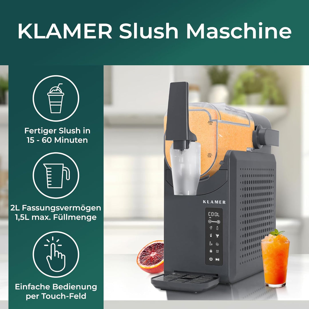 KLAMER Slush Maschine, mit 5 smarten Programmen: Slushie, Cocktail, Milchshake, Frappé, Wein, Automa
