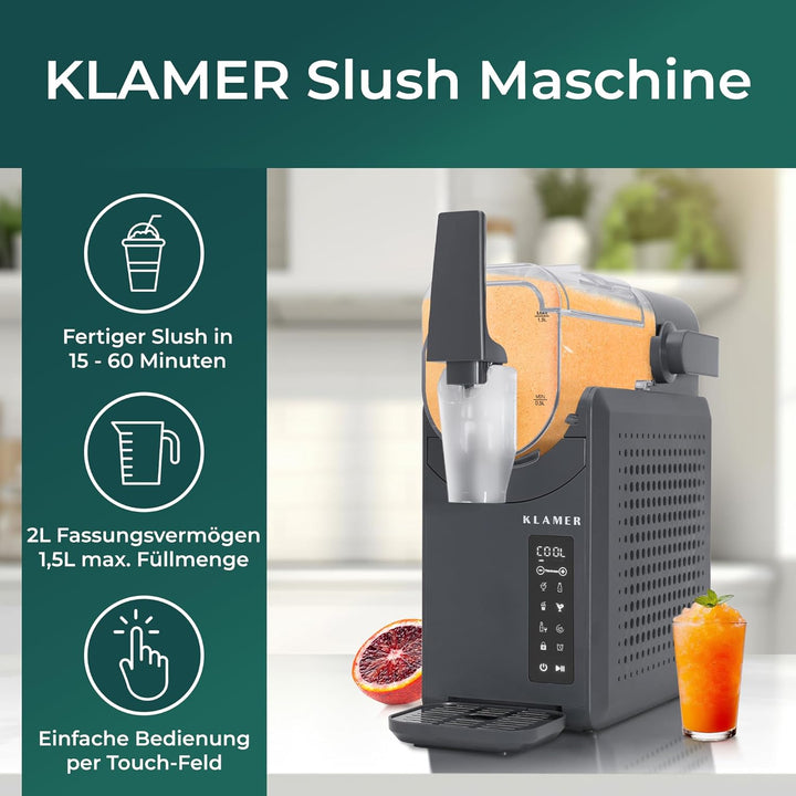 KLAMER Slush Maschine, mit 5 smarten Programmen: Slushie, Cocktail, Milchshake, Frappé, Wein, Automa