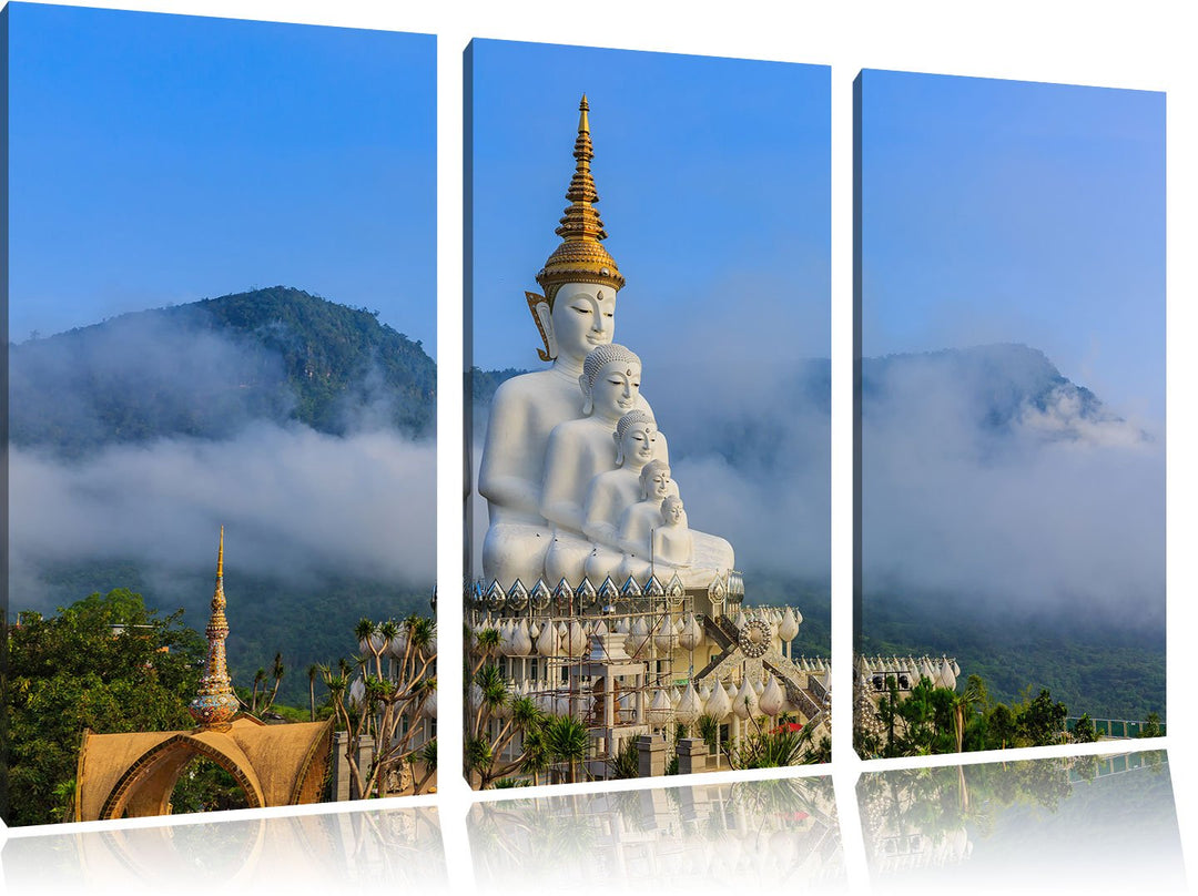 Pixxprint Buddha-Skulptur in Thailand als Leinwandbild | Grösse: 3 Teilig (120x80) | Wandbild| Kunst