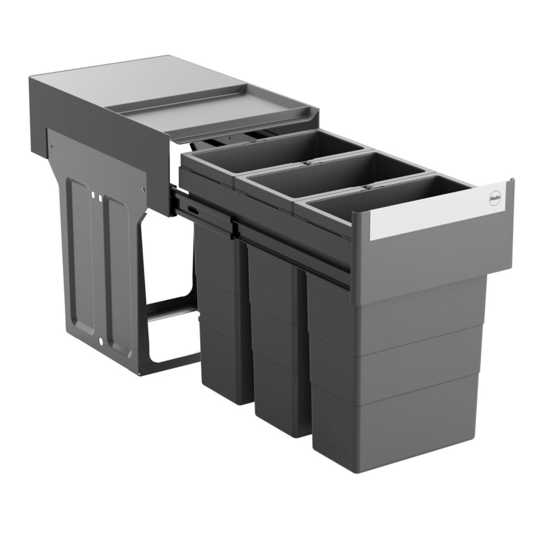Hailo Abfallsammler 3666921 | Terzett 3x 8 Liter | für Unterschränke ab 40 cm | Teleskopauszug per H