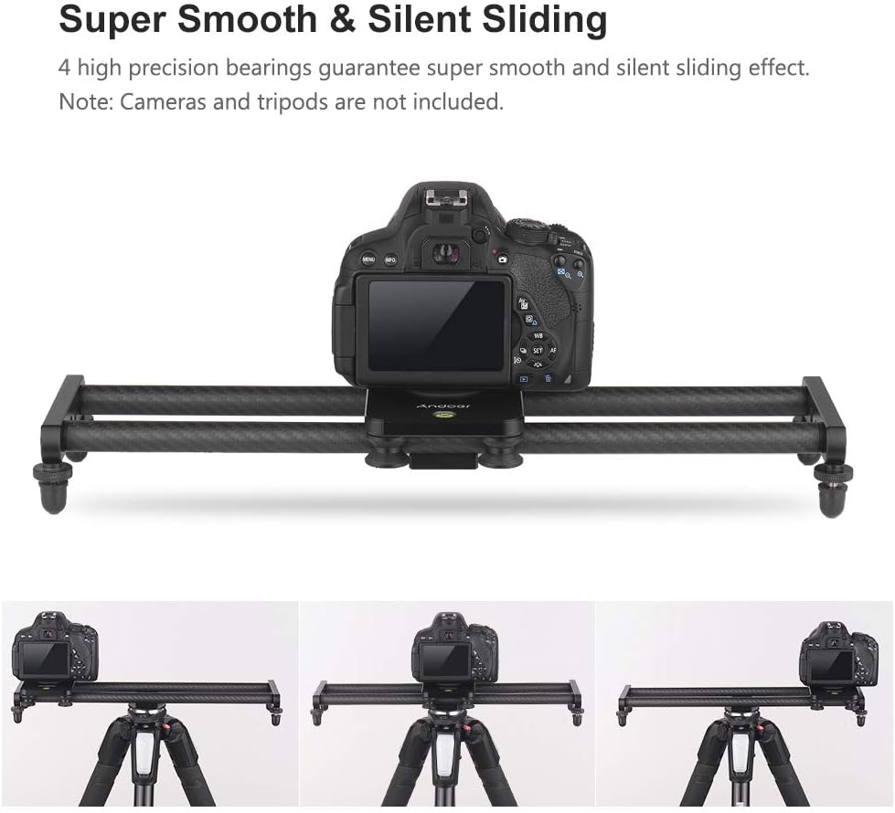 Andoer 40cm / 15inch Kohlefaserkamera Track Slider Video Stabilisator Schiene mit Mini-Kugelkopf-Tel
