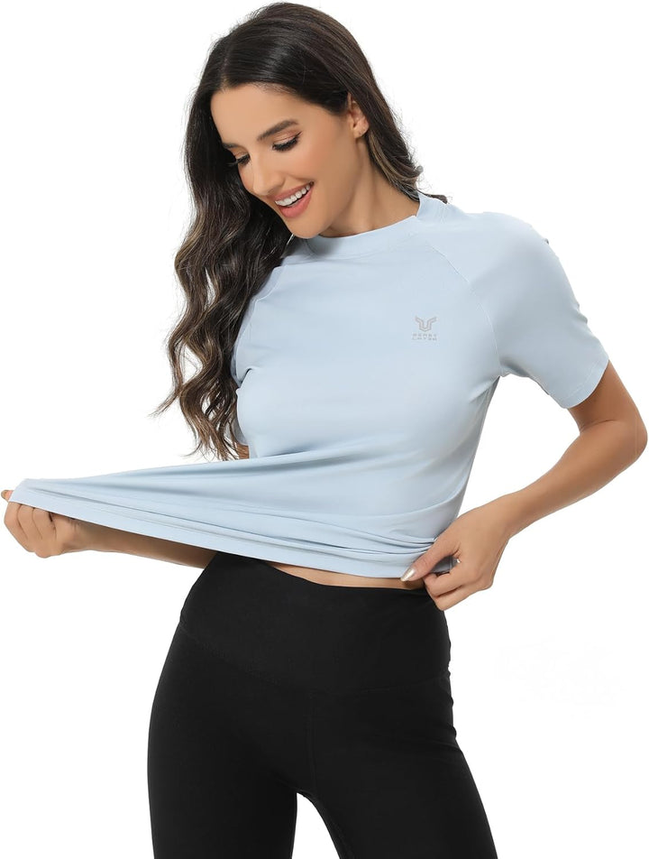 HUGE SPORTS Damen Rashguard Kurzarm Sonnenschutz Schwimmshirt Schnell Trocknend Surf Sport T-Shirt X