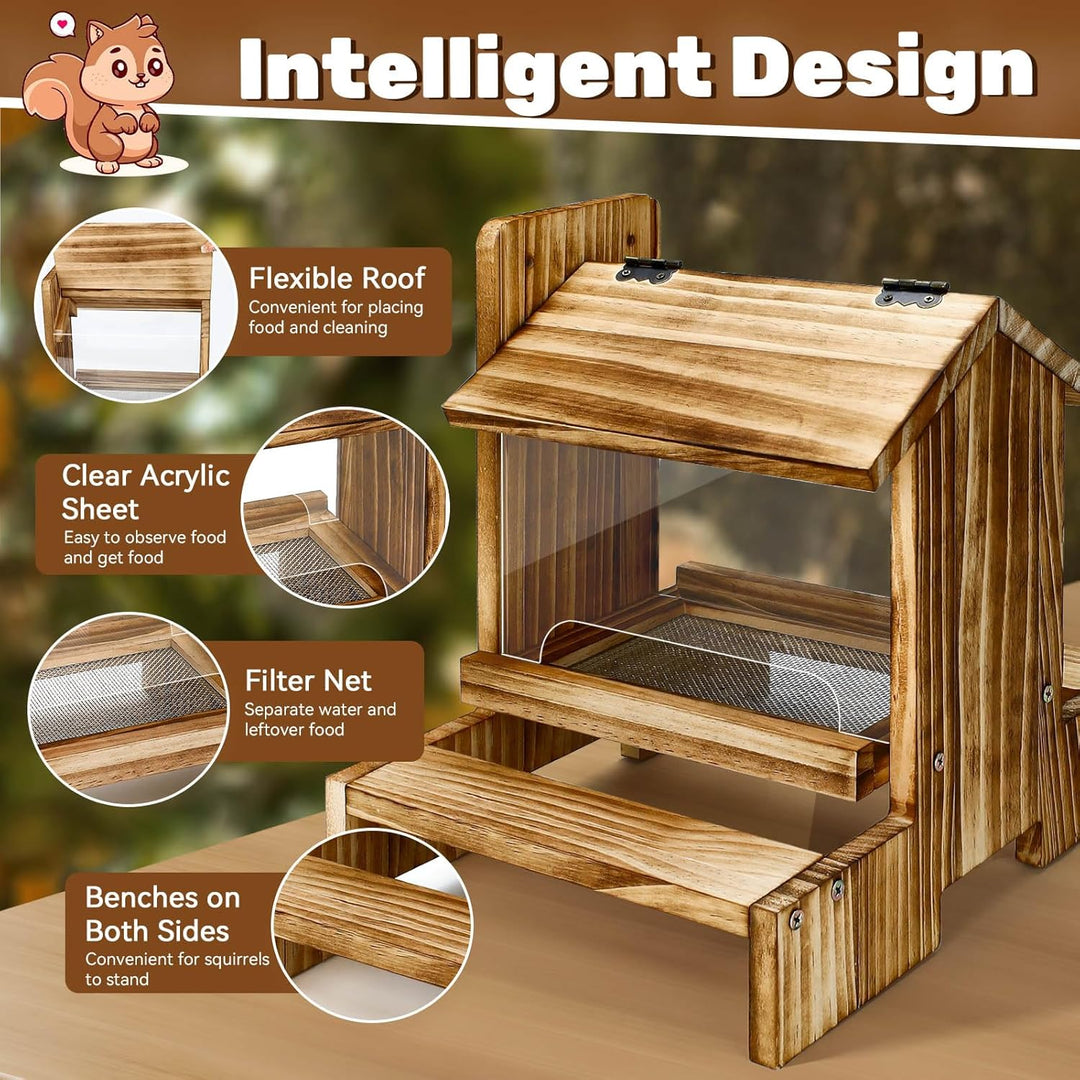 Holz-Eichhörnchen-Futterstelle für draussen - Futterhaus für Eichhörnchen und Streifenhörnchen Chipm