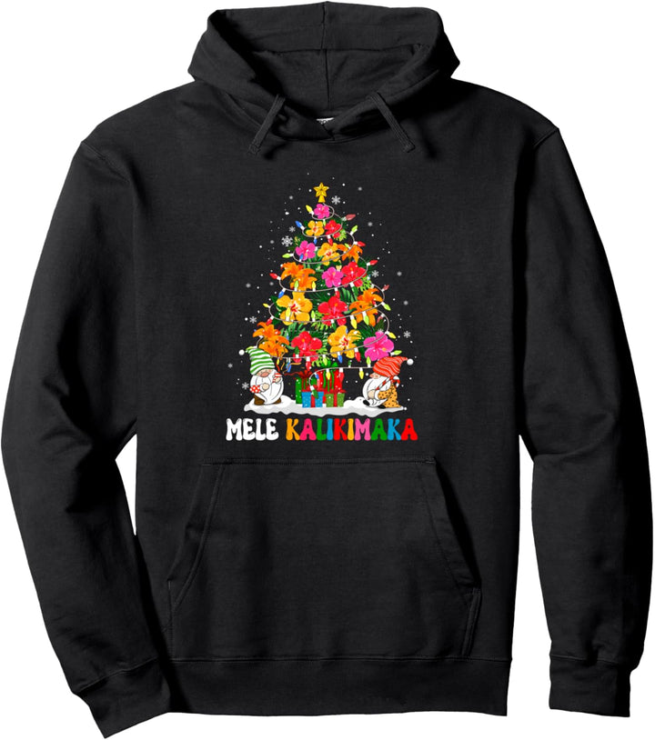 Mele Kalikimaka Hawaiian Floral Flowers As Christmas Tree Pullover Hoodie
