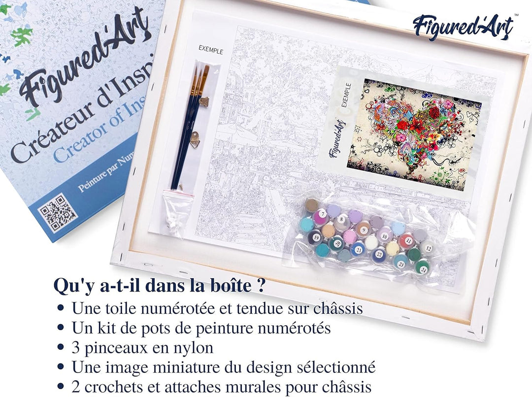 Figured'Art Malen Nach Zahlen Erwachsene Mit Rahmen Blumenherz - Paint by Numbers Basteln DIY Bastel