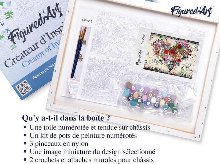 Figured'Art Malen Nach Zahlen Erwachsene Mit Rahmen Blumenherz - Paint by Numbers Basteln DIY Bastel