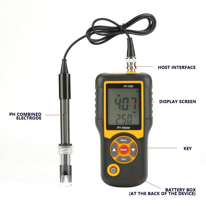 Digitales PH-Messgerät HT-1202 0,05 pH Hochpräziser Wasserqualitätstester, PH mV-Testertemperaturmes