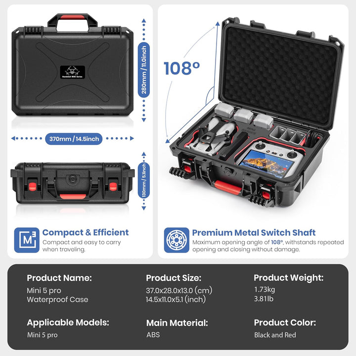 STARTRC Mini 5 Pro Koffer, Wasserdichter Hartschalen Tasche für DJI Mini 5 Pro Fly More Combo Zubehö