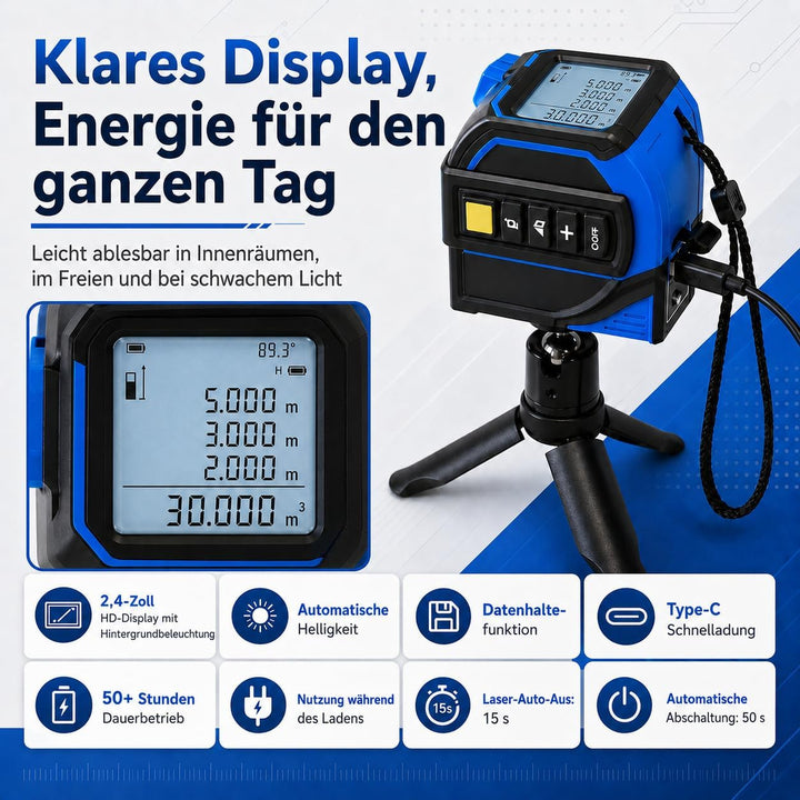 Laser Entfernungsmesser 40 m, 4 in 1 Laser Massband mit 5 m Massband, 40 m Laser, 16 m Laser-Fadenkr