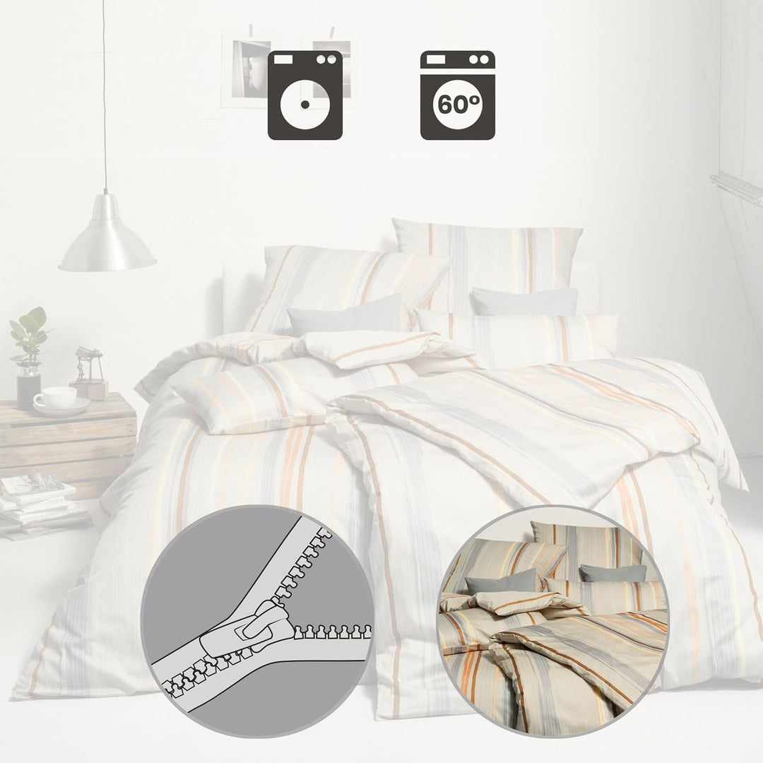 ESTELLA Bettwäsche Interlock-Jersey braun-beige-apricot-vanille Grösse 135x200 cm (40x80 cm)