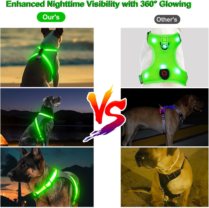 Visinite Led Hundegeschirr mit Licht, Hundegeschirr Leuchtend Aufladbar, 2 Beleuchtungsmodi Leuchtge