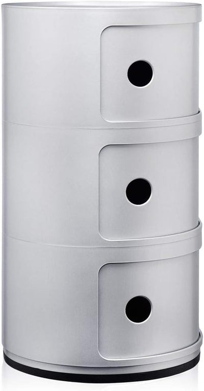 Kartell Componibili, 3 Elements, Silber, Runde Basis 3-fächer Silber, 3-fächer Silber