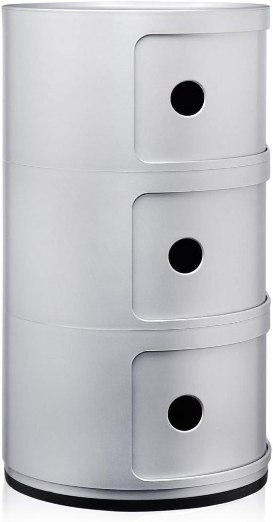 Kartell Componibili, 3 Elements, Silber, Runde Basis 3-fächer Silber, 3-fächer Silber