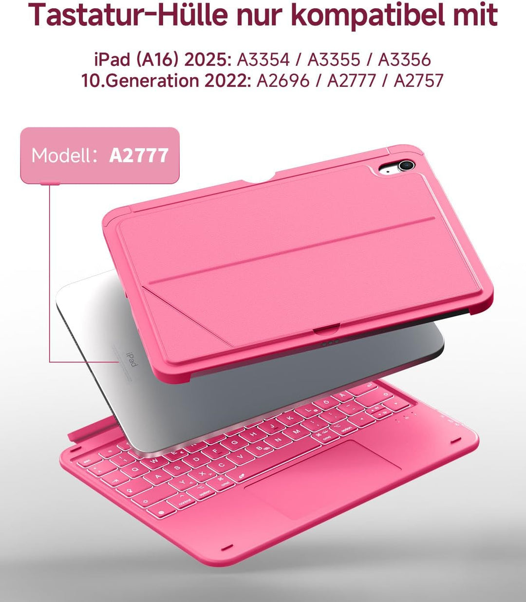 CACOE iPad 11 Hülle mit Tastatur (A16) 2025 & iPad 10. Generation 10,9 Zoll, Magnetisch Abnehmbare K