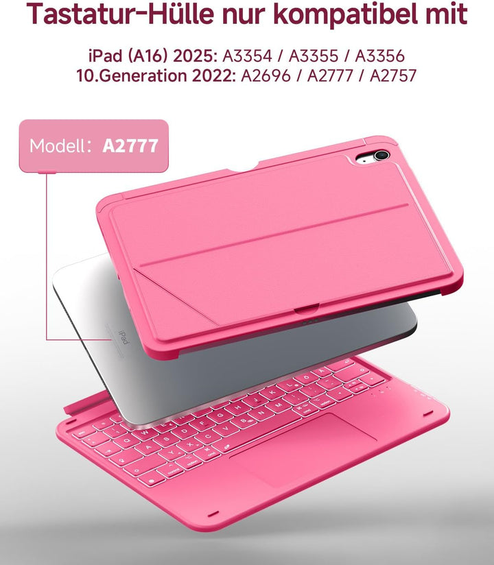 CACOE iPad 11 Hülle mit Tastatur (A16) 2025 & iPad 10. Generation 10,9 Zoll, Magnetisch Abnehmbare K