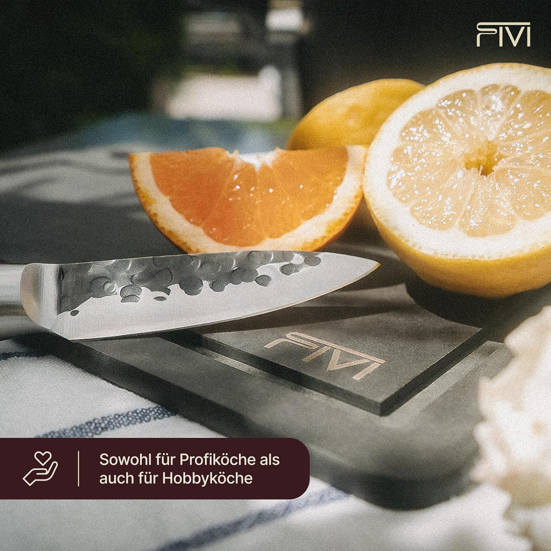 FIVI Officemesser LUCA | 9 cm | Kleines Küchenmesser aus deutschem Edelstahl mit Hammerschlag | Pakk