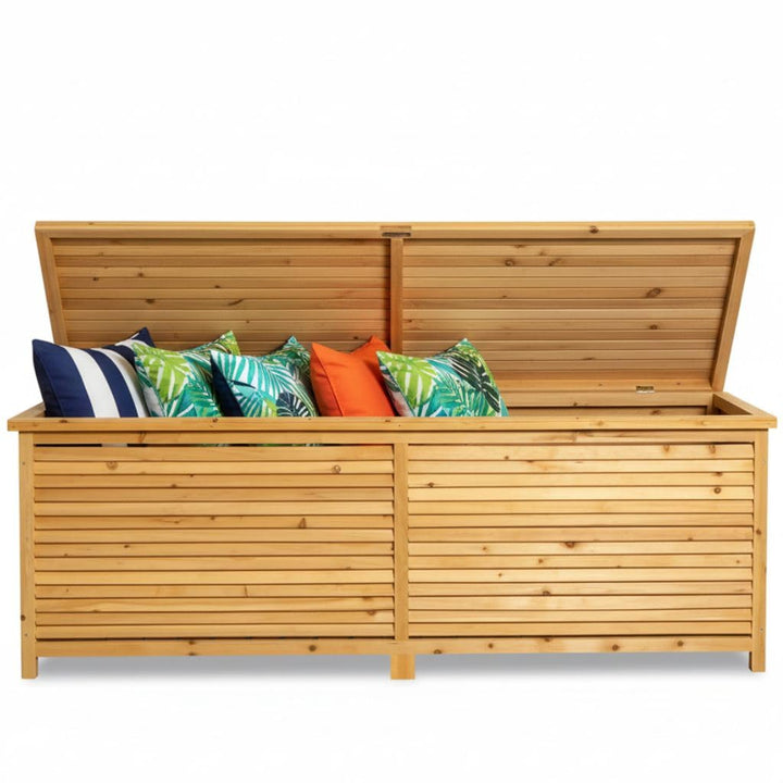 Melko Auflagenbox Kissenbox Gartenbox Gartentruhe aus Holz mit klappbarem Deckel, regenfest, 170 x 5