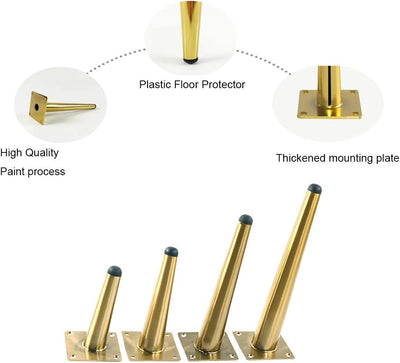 Drenky 4 Stück Schräge Tischbeine, Metallschrankbeine, Kegel Möbelbeine, 201 Edelstahl, Golden, 15 c