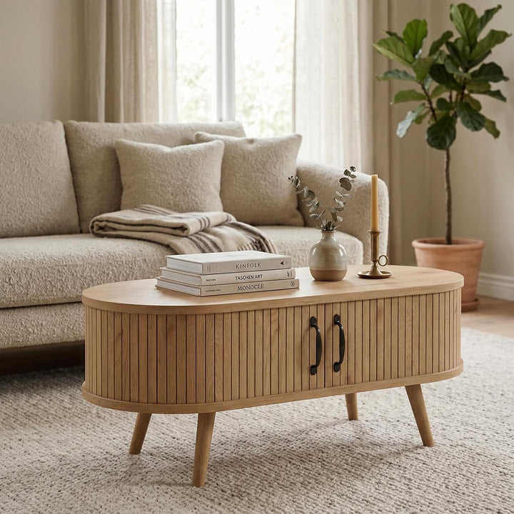 Ovaler Couchtisch Wohnzimmertisch, Living Room Table,Coffe Table,Multifunktionaler Tisch mit 2 Schie