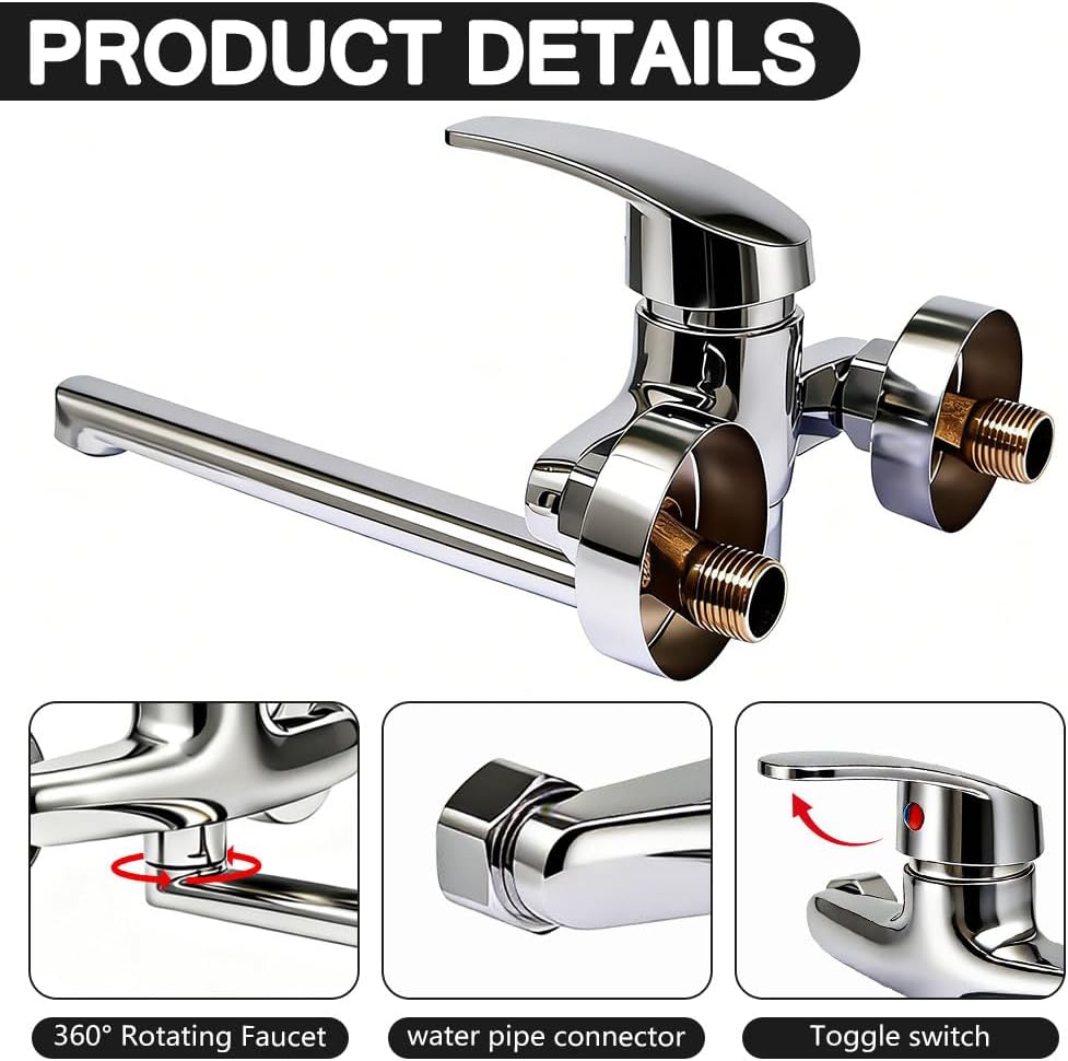 Wasserhahn Wandmontage Wasserhahn 360 Grad Drehbar Wandarmatur für Spülbecken Wall Mounted Tap Drehb