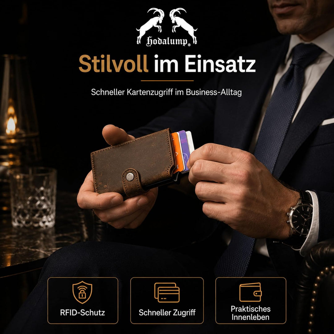 hodalump Kreditkartenetui mit RFID-Schutz aus Echt-Leder • Kompaktes Kreditkartenhalter für Damen un