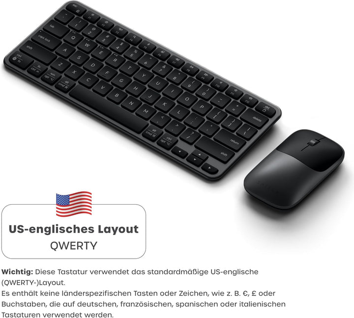 SATECHI Kabelloses Tastatur- & Maus-Set Slim CEX1, Bluetooth Multi-Geräte, mit USB-C-Empfänger, 𝗨𝗦-𝗘
