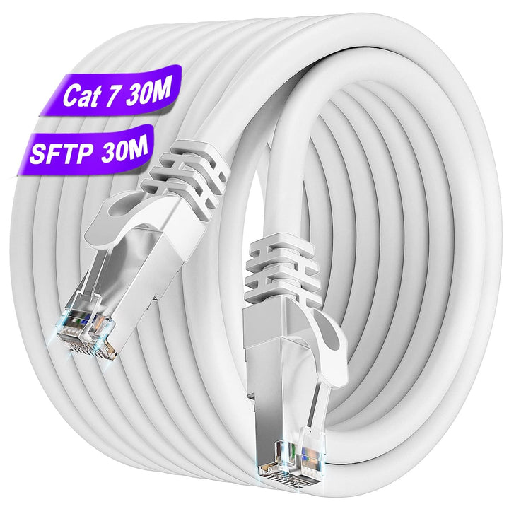 Soibke Cat 7 Lan Kabel 30m, Weiss 10Gbps 600MHz Netzwerkkabel Geschirmt S/FTP Ethernet Kabel Hochges