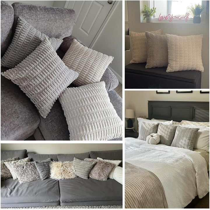 4er Set Boho Kissenbezug 30x30 Neutral Flauschig Kissenbezüge Kordsamt Kissenhülle Dekokissenbezug S
