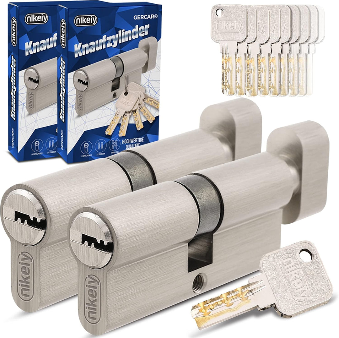 GERCAR Pro Gleichschliessend 2 Knaufzylinder 40/40 Set 2x Schliesszylinder mit Knauf inkl. 10 Schlüs