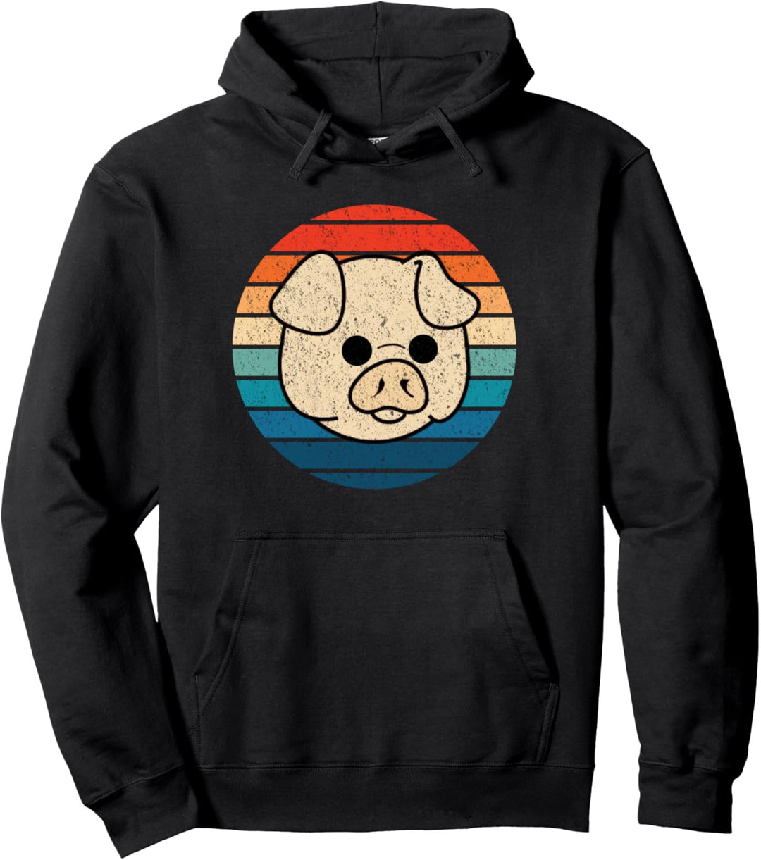 Vintage Retro Lustiges Schwein Pullover Hoodie