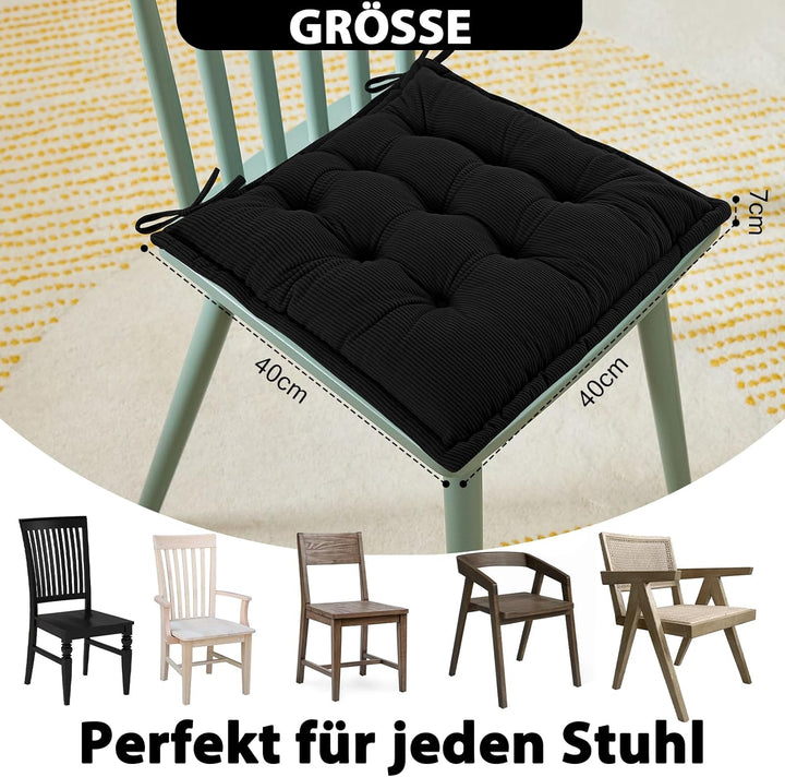 Indoor Sitzkissen Stuhl 2er Set – Komfortable Cordstoff-Sitzmatte Stuhlkissen mit Bändern, Hochwerti