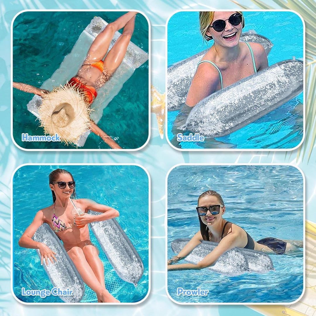 4 Stück Luftmatratze Pool, Pailletten Wasserspielzeug Wasserhängematte mit Schwimmring Wasserball Pu