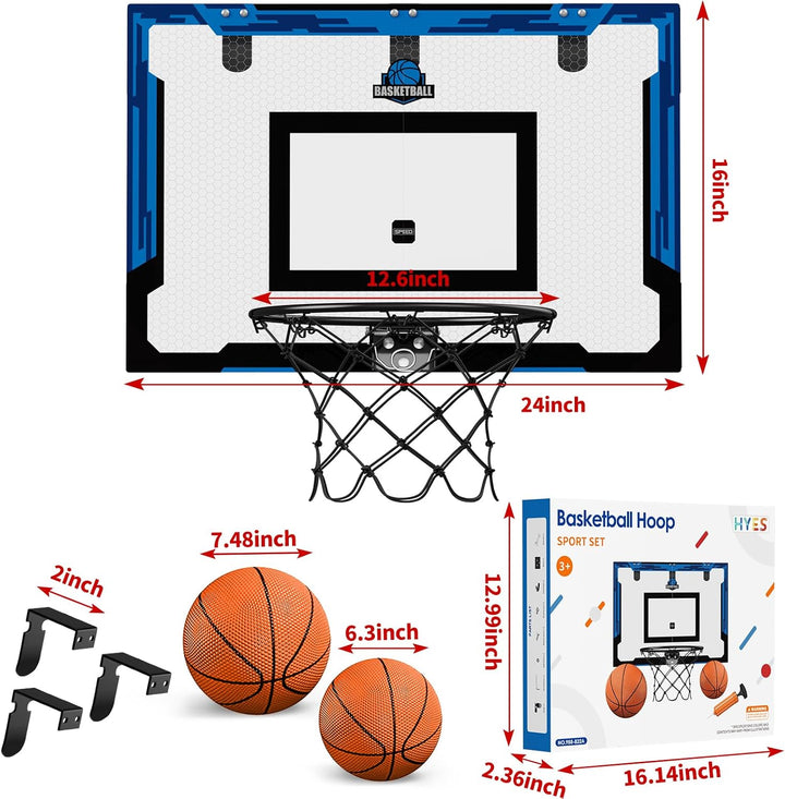HYES 24" x 16" Grosser Basketballkorb Indoor für Kinder, Basketball Korb mit Stabiler Backboards, 2