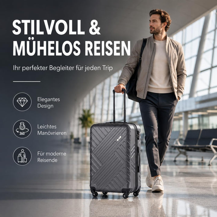 Xonic Design Reisekoffer - ABS Hartschalen Koffer mit 360° Leichtlauf-Rollen - hochwertiger Trolley