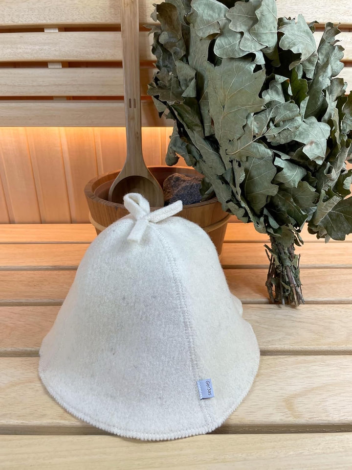 Saunahut aus 100% Schafwolle mit Stickerei – Natürlicher Filzhut für Sauna &amp; Wellness, handgefertigt
