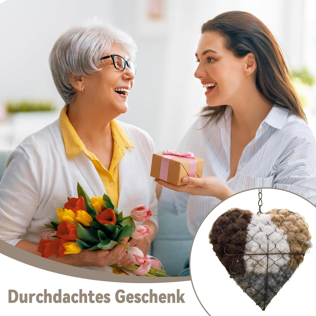 Nistmaterial für Wildvögel, Handgemachtes Herzförmiges Edelstahl Nistmaterial für Vögel mit natürlic