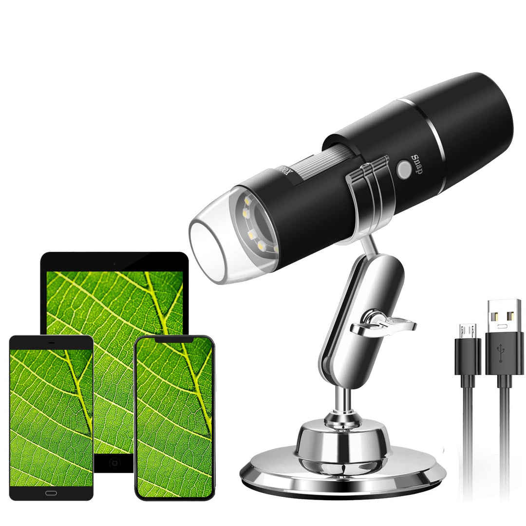 WADEO Digitales USB-Mikroskop, Tragbares WiFi-Mikroskop 50X-1000X Vergrösserung mit Endoskopie und 8