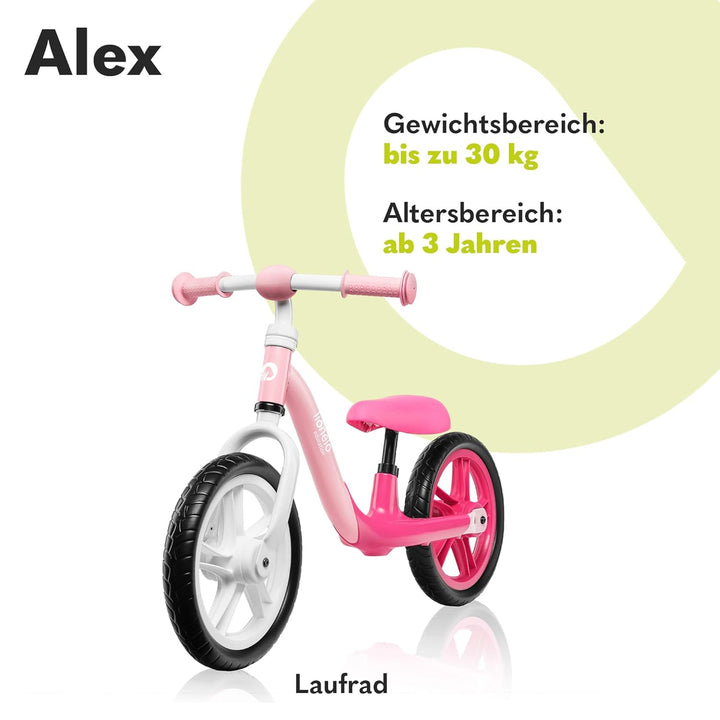 Lionelo Alex Laufrad Kinder Fahrrad bis 30 kg Sattel und Lenker einstellbar 12 Zoll Eva Schaumräder