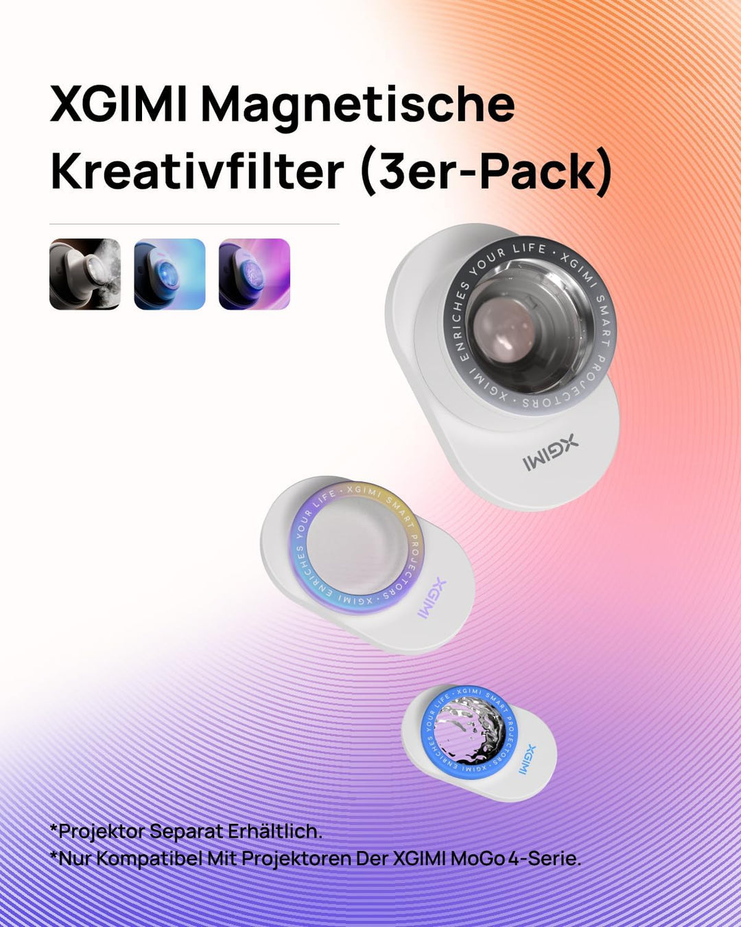 XGIMI Magnetische KreativFilter (3er-Pack), Lunar/Ripple/Dreamscape-Filter,Projektor-Objektivzubehör