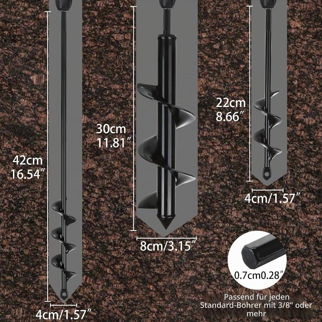 SENENQU 3 Stück Gartenbohrer Erdbohrer Ø80mm × 300mm + Ø40mm × 420mm + Ø40mm × 220mm Garten Erdbohre