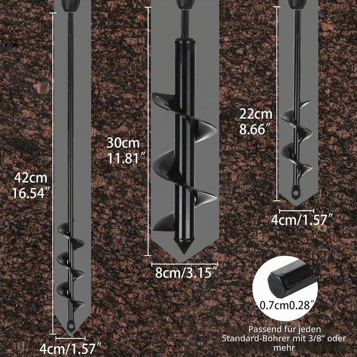 SENENQU 3 Stück Gartenbohrer Erdbohrer Ø80mm × 300mm + Ø40mm × 420mm + Ø40mm × 220mm Garten Erdbohre