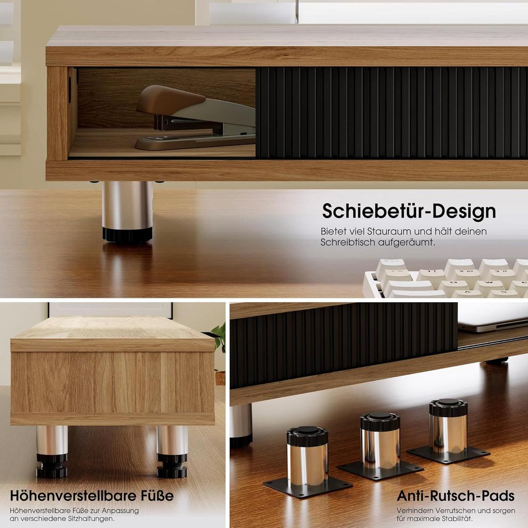 Fenge Dual Monitorständer 108cm Grosser Bildschirmständer mit 2 Glas-Schiebetür Höhenverstellbarer M