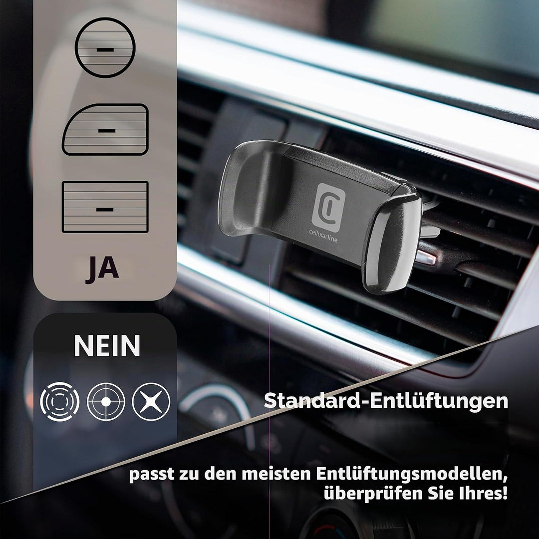 cellularline - Spin AIR - Smartphone Halterung fürs Auto - Kompatibel mit Standard-Luftauslässen - 3