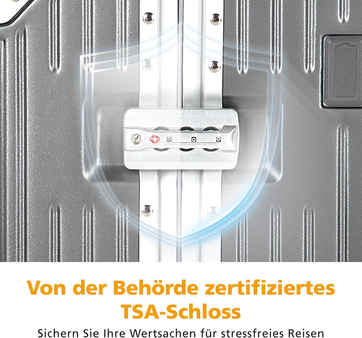 ALPHA CAMP Koffer L Aluminium Rahmen &amp; Polycarbonat Hartschale mit TSA Schloss 360°Doppelrollen Reis