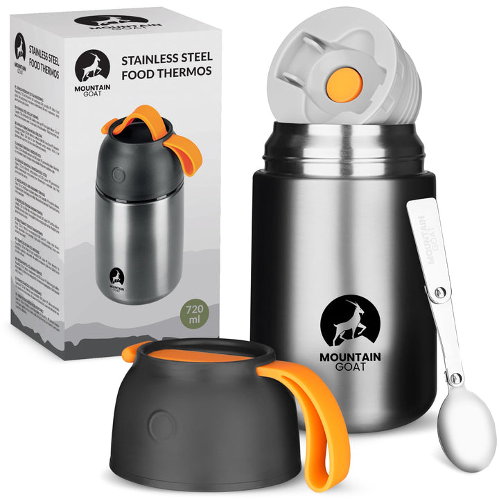 MOUNTAIN GOAT Thermobehälter für Essen 720ml, Speisegefäss mit Klapplöffel aus Edelstahl, Warmhalteb