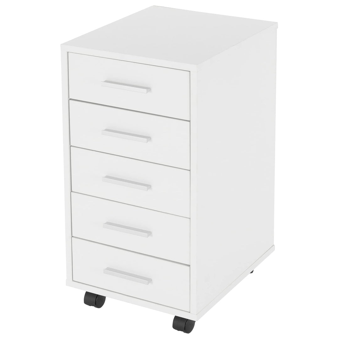 ML-Design Rollcontainer mit 5 Schubladen, 33x38x63,5 cm, Weiss, aus Holz, Aluminium-Griffe, Mobiler