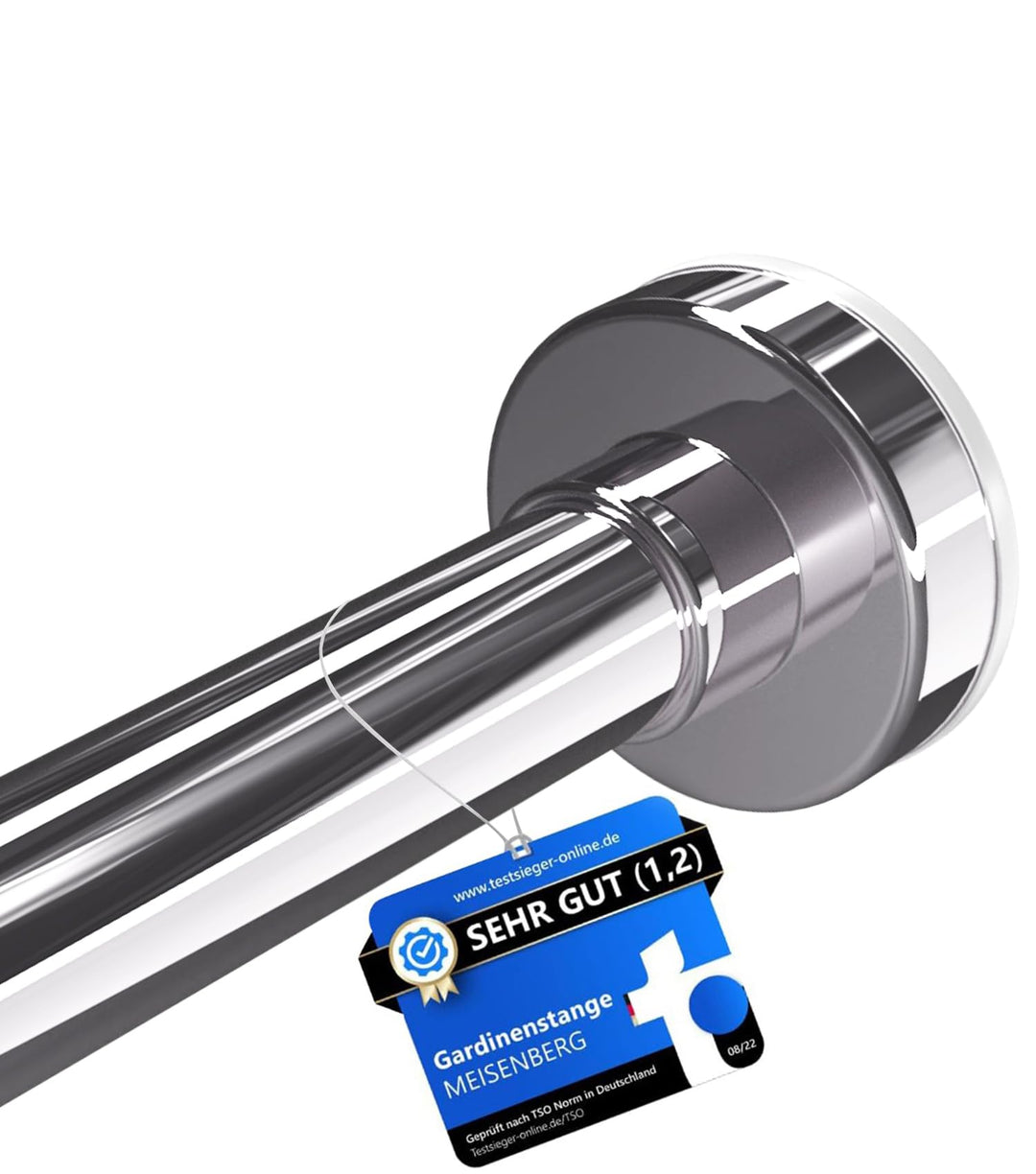 MEISENBERG Duschvorhangstange ohne Bohren 90-160cm, Silber, Ø 25 mm, Teleskop Gardinenstange Klemmen