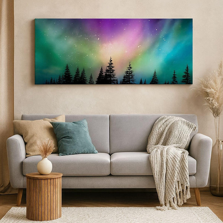 Wandbilder Dekoration Wohnzimmer Aurora Polar Nacht Panorama Bilder auf Leinwand 120x50cm Leinwandbi